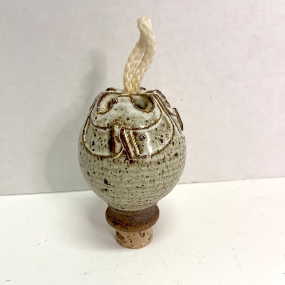 Vintage Studio Pottery Owl Wine Bottle Oil Lamp Stopper - Handmade Ceramic 4.75"